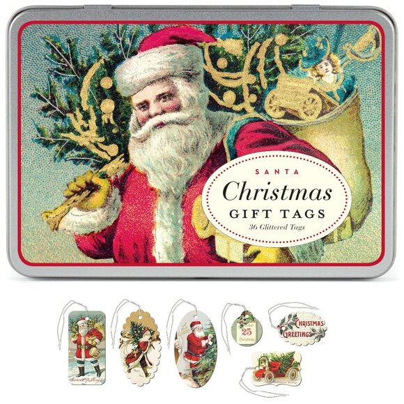 Cavallini & Co. Christmas Santa Vintage Style Glittered Gift Tag Set​​ - Picture 1 of 5